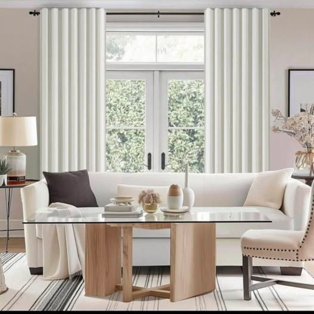 Beige Velvet Window Curtains - 2 panel
